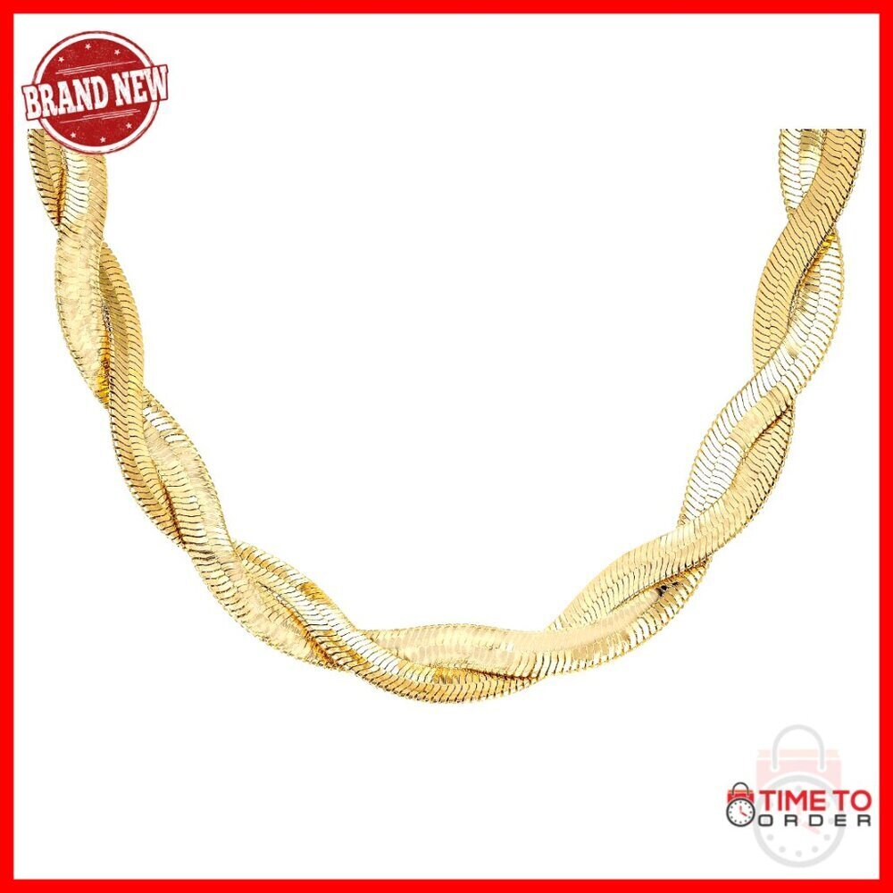 Gold Plated Herringbone Chain Necklace Adjustable Length Crystal Clasp